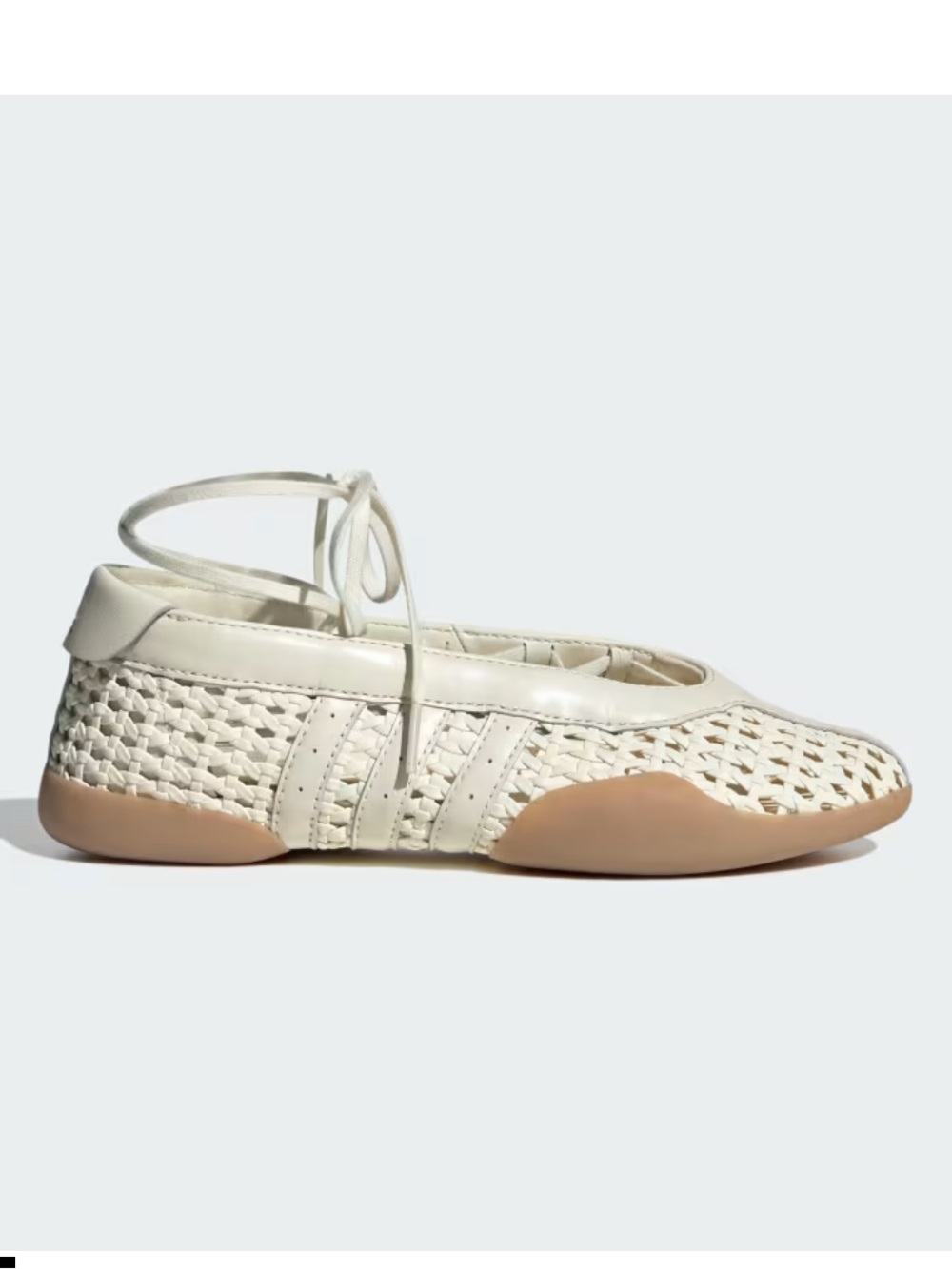 adidas taekwondo mei Cream Woven Lace-Up Flat with Tan Sole